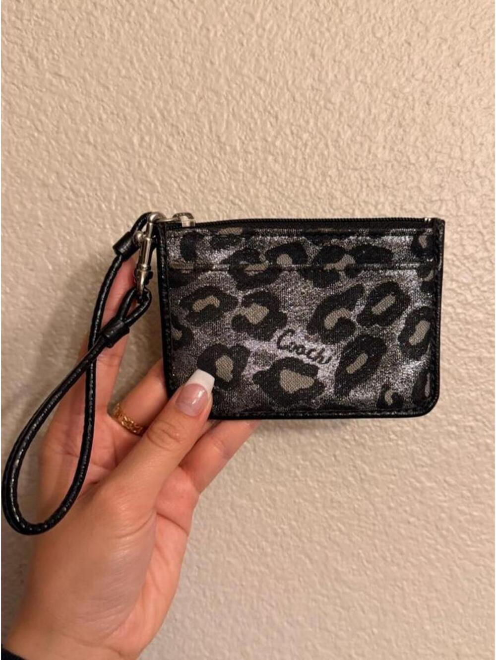 Coach Black & Silver Leopard Print Wristlet